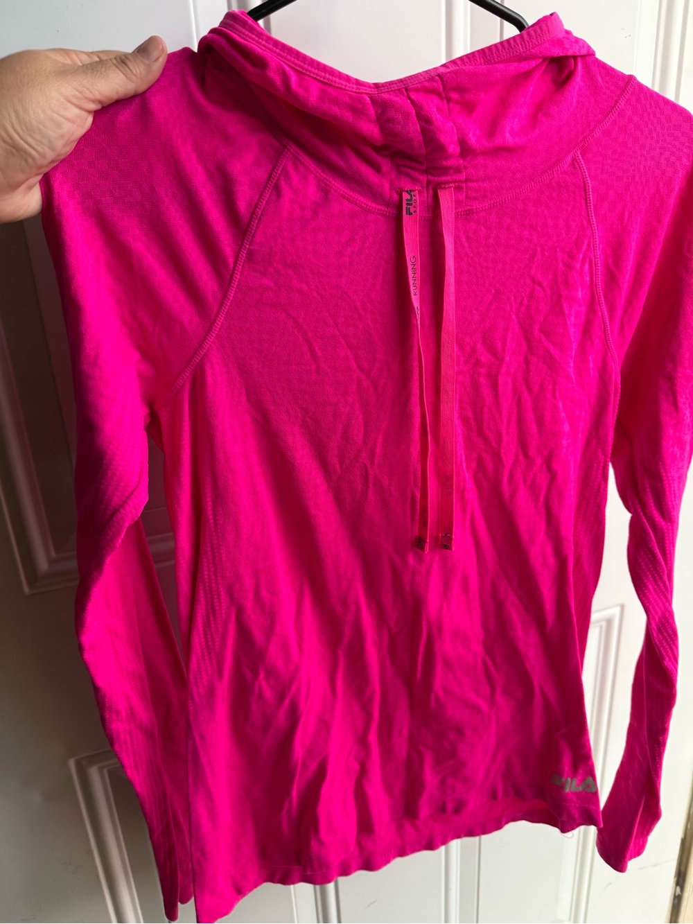 FILA Sport Running Hot Pink Hooded Long Sleeve Athletic Top Size L